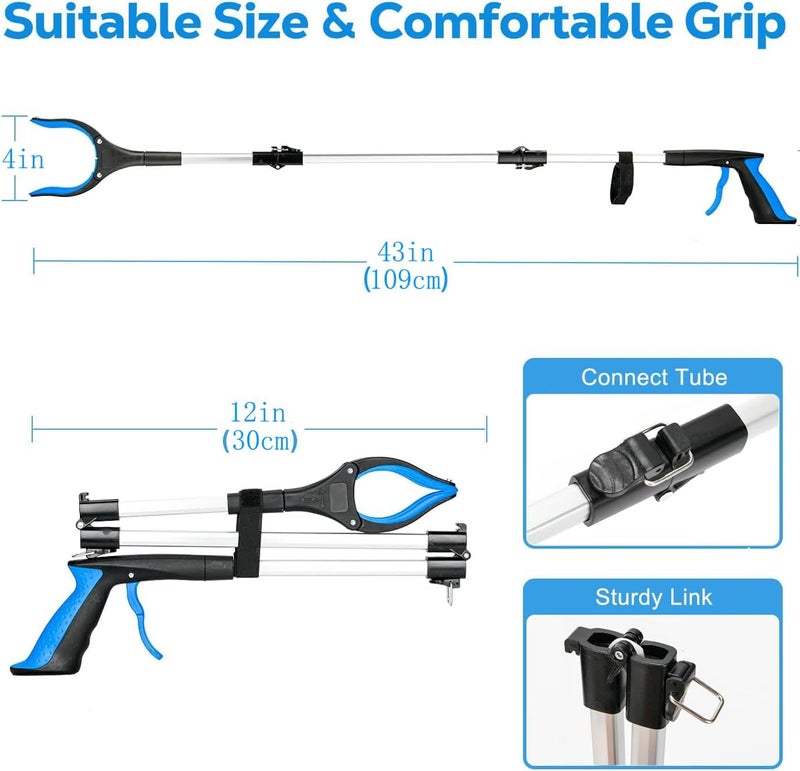 POPDA Grabber Reacher Tool - 43” Extra Long Foldable Gripper and Reaching Tool - Heavy Duty Pick Up Stick Grabbers for Seniors, Trash, Surgery Recovery Must Haves Gifts (Blue-43in) - Image 3